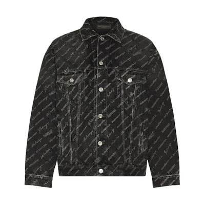 Balenciaga SS23 Black Oversized Denim Jacket with Logo Print. 724738TBP471270