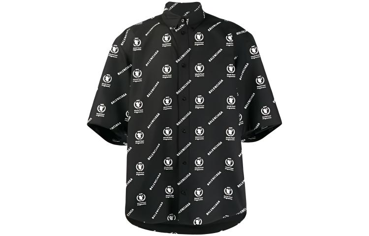 Balenciaga SS23  Black Short-Sleeve Shirt with All-Over Print Design. 602026TIL251070