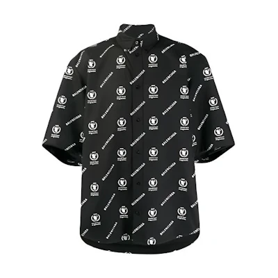Balenciaga SS23 Black Short-Sleeve Shirt with All-Over Print Design. 602026TIL251070