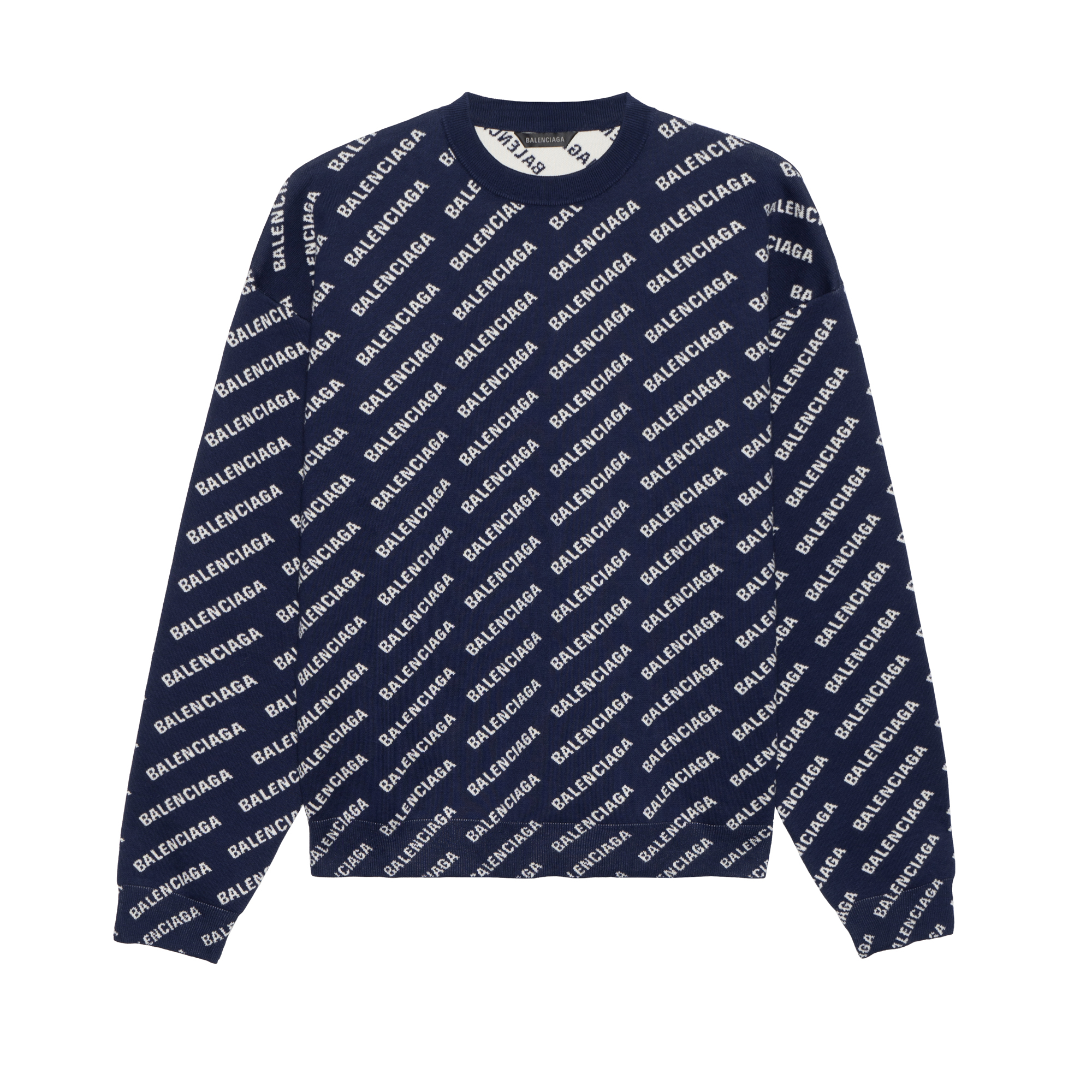 Balenciaga SS23  Blue Crewneck Letter Print Long Sleeve Knit Sweater 736247T32338502