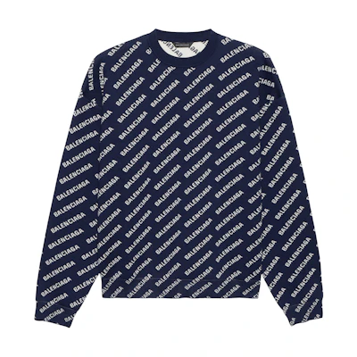 Balenciaga SS23 Blue Crewneck Letter Print Long Sleeve Knit Sweater 736247T32338502