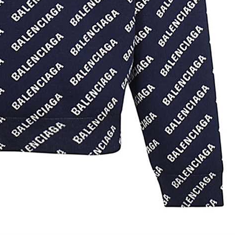 Shop 발렌시아가 SS23 블루 레터 프린트 니트 긴팔 크루넥 스웨터 736247T32338502