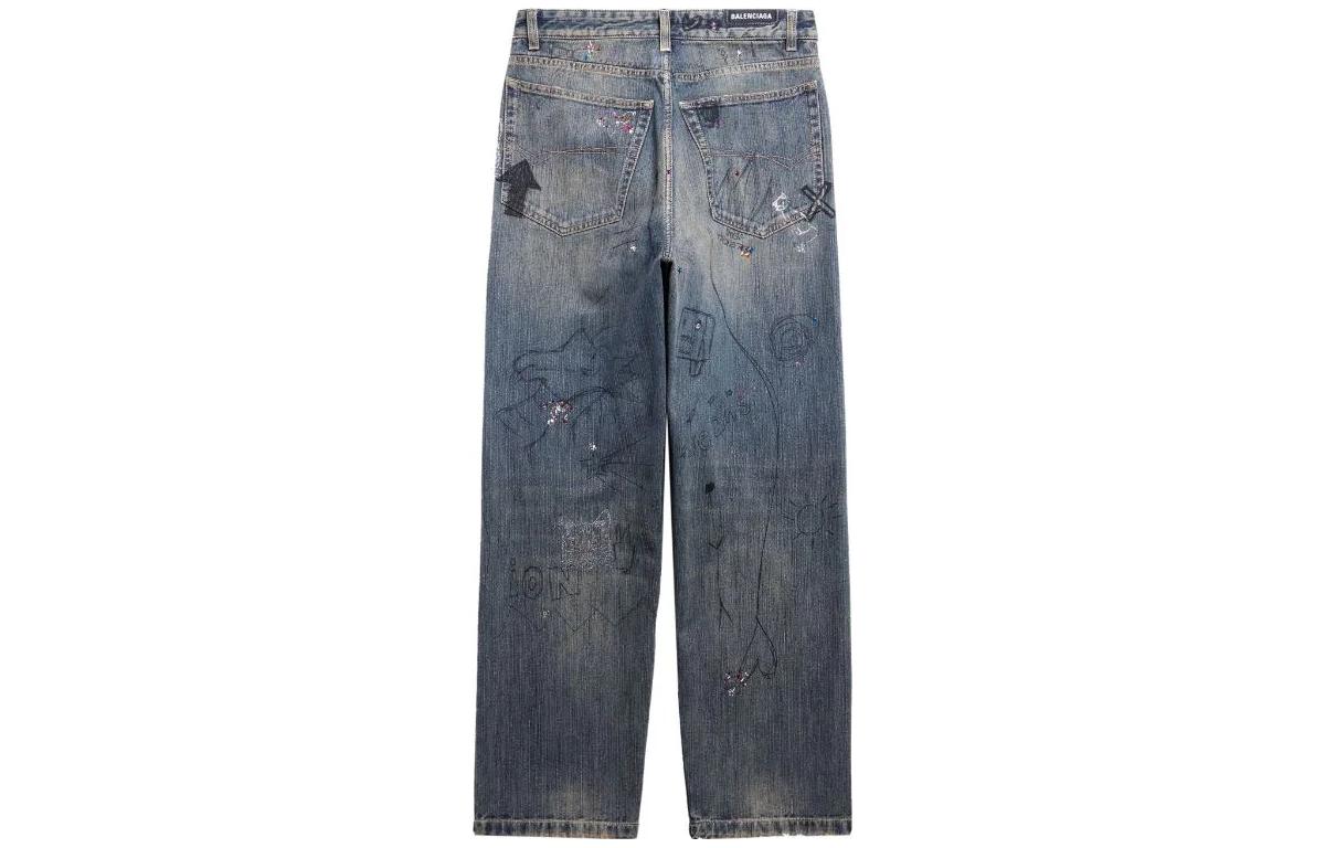 Lookbook Balenciaga SS23 Jeans Biru Grafiti Print Straight-Leg Relaxed. 746986TOW664036