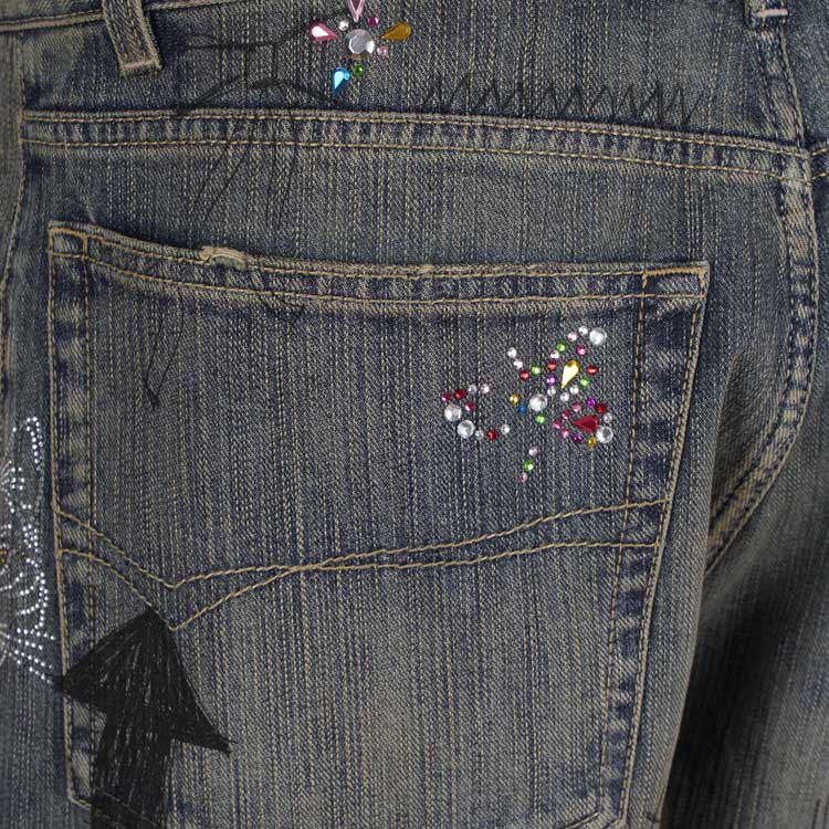 Shop Balenciaga SS23 Jeans Biru Grafiti Print Straight-Leg Relaxed. 746986TOW664036