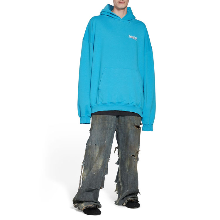 Balenciaga SS23  Blue Logo Print Oversized Hoodie Long Sleeve Casual Style 620973TNVG64760 圖 4