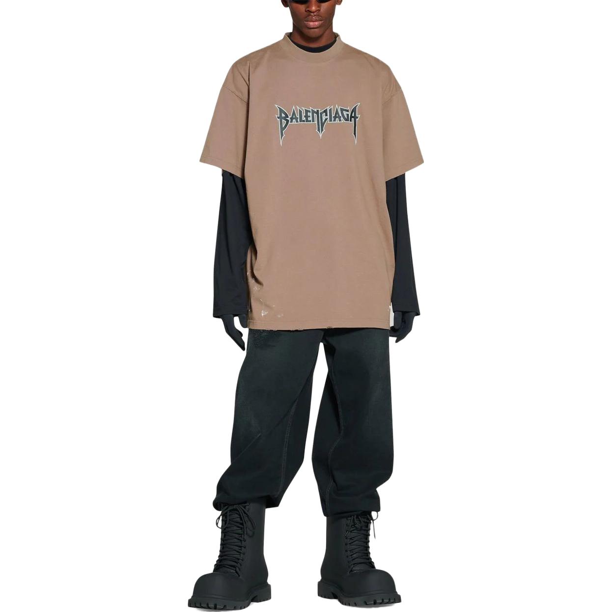 Lookbook Balenciaga SS23 棕色寬鬆版Logo印花圓領T恤。 712398TMV887761