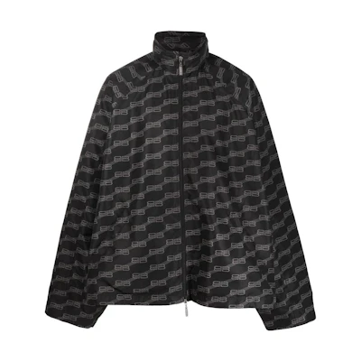 Balenciaga SS23 Logo Print High-Neck Zip-Up Jacket Black 704494TML331269