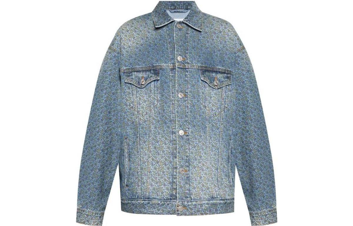 Balenciaga SS23  Logo Printed Denim Jacket Blue - Relaxed Fit Long Sleeve. 625993TJW544065