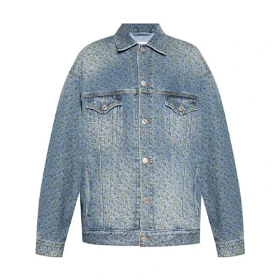 Balenciaga SS23 Logo Printed Denim Jacket Blue - Relaxed Fit Long Sleeve. 625993TJW544065