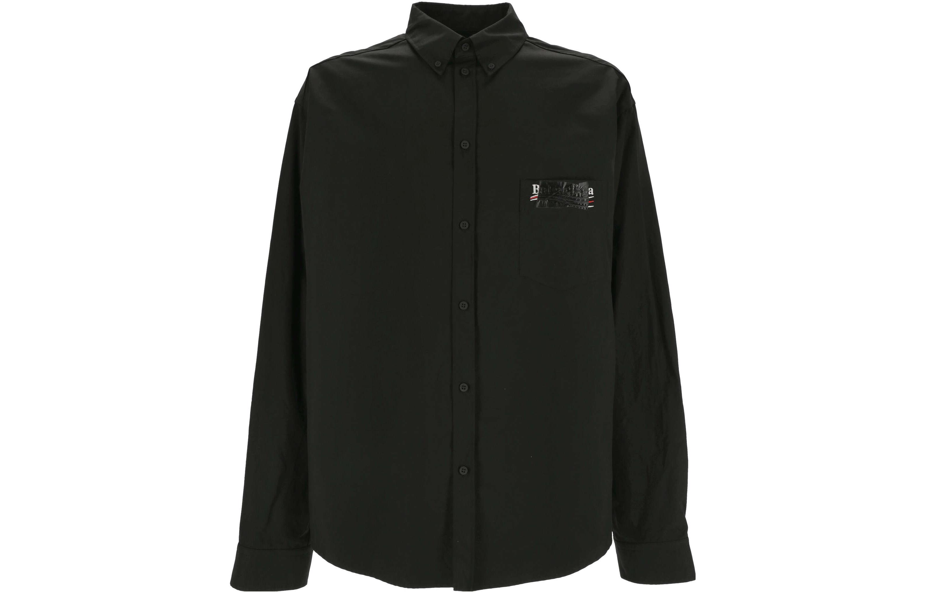 Balenciaga SS23  Long-Sleeve Solid Black Button-Up Shirt. 719874TYB181000