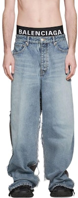 巴黎世家SS23拼接宽松直筒牛仔裤蓝色 738751TNW014012 Shop 巴黎世家SS23拼接宽松直筒牛仔裤蓝色 738751TNW014012