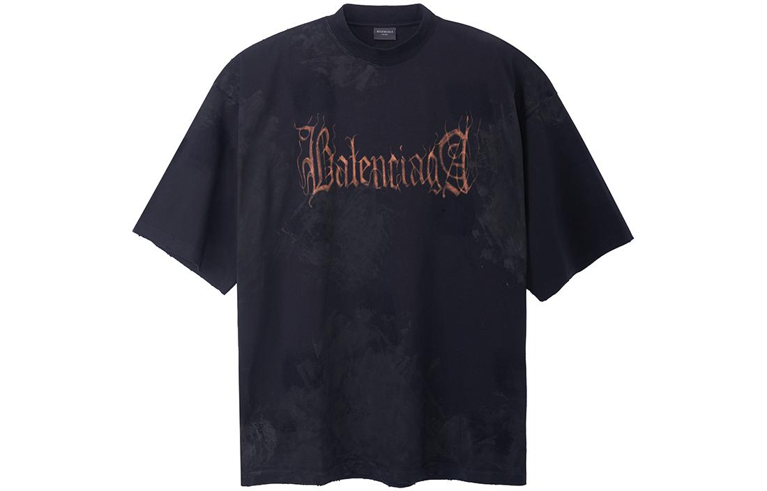Balenciaga SS23 Abstract Logo Print Oversized Black Unisex T-Shirt. 744439TOVE11055