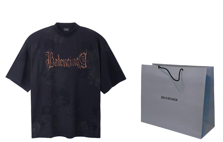 Shop バレンシアガ SS23 抽象ロゴプリント オーバーサイズ ブラック ユニセックス Tシャツ 744439TOVE11055