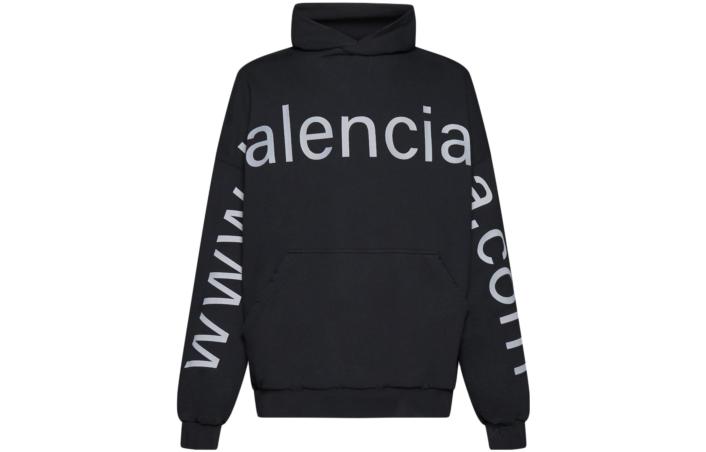 Shop 巴黎世家SS23字母logo印花黑色连帽衫男女同款宽松版型。 739024TOVN98151