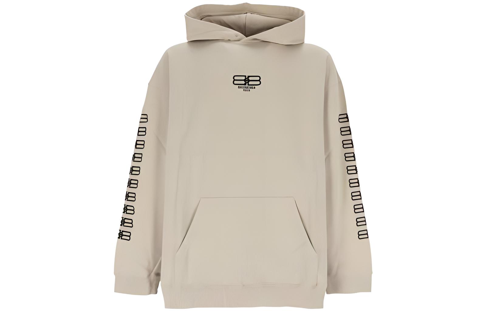 Balenciaga SS23 Beige Solid Color Logo Print  Hoodie Long Sleeve. 570811TMVG69364
