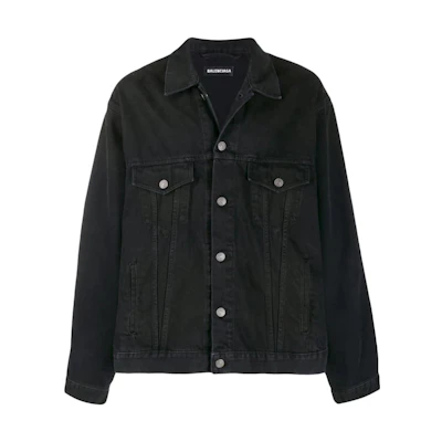 Balenciaga SS23 Black Denim Jacket with Back Letter Embroidery - Regular Fit. 583229TEW351976