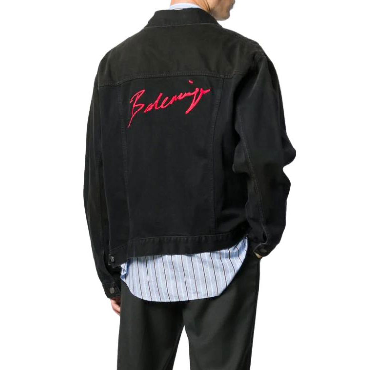 Balenciaga SS23 Black Denim Jacket with Back Letter Embroidery -  Regular Fit. 583229TEW351976 圖 4
