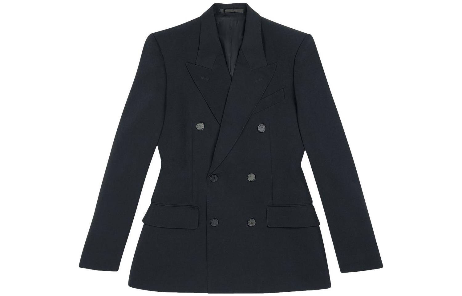 Balenciaga SS23 Black Double-Breasted Blazer Jacket Regular Fit 725192TNT031000