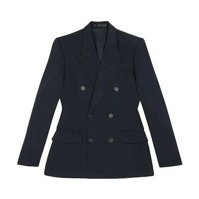 Balenciaga SS23 Black Double-Breasted Blazer Jacket Regular Fit 725192TNT031000