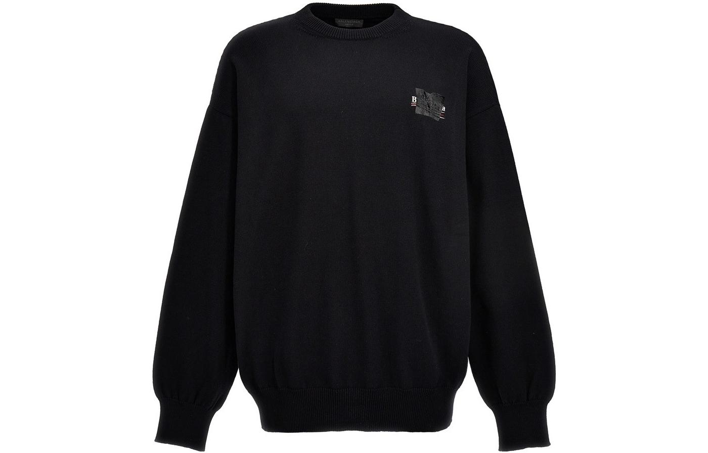 Buy Balenciaga SS23 Black Embroidered Print Crewneck Sweater  Regular Fit. 719158T32631000