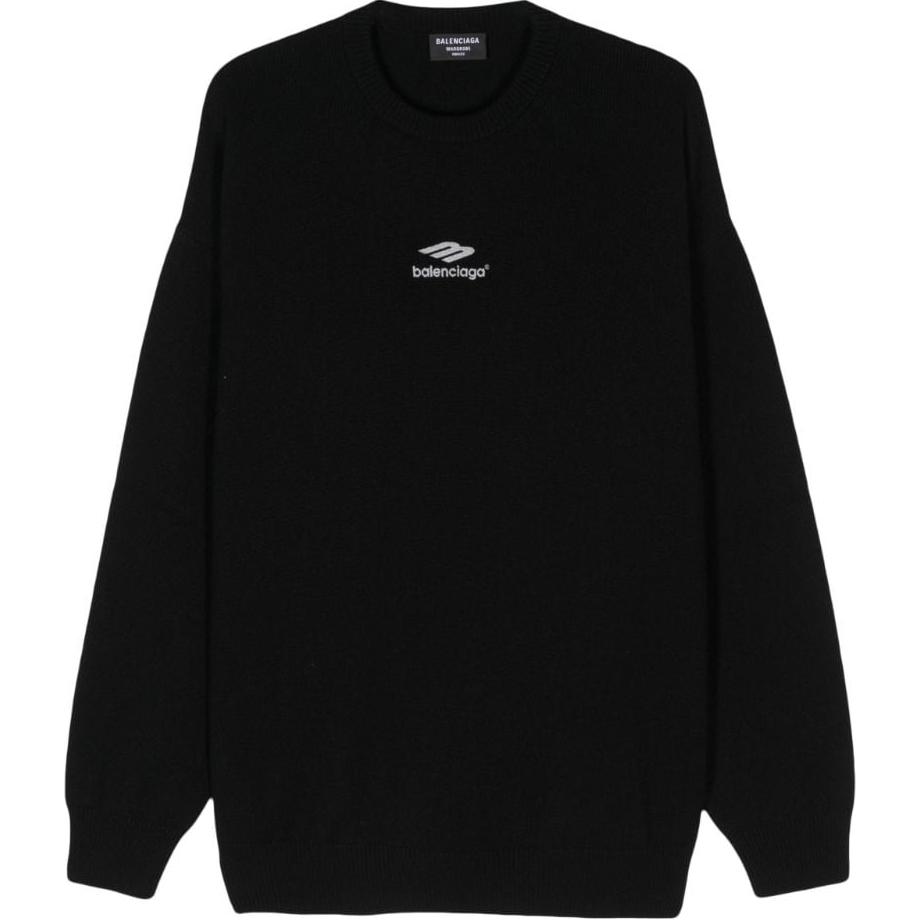 Balenciaga SS23 Black Logo Print Ribbed Crewneck Cashmere Sweater Men. 696143T41281000
