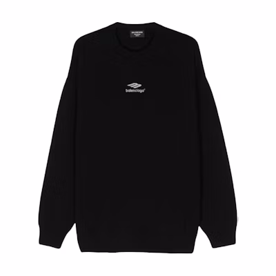 Balenciaga SS23 Black Logo Print Ribbed Crewneck Cashmere Sweater Men. 696143T41281000