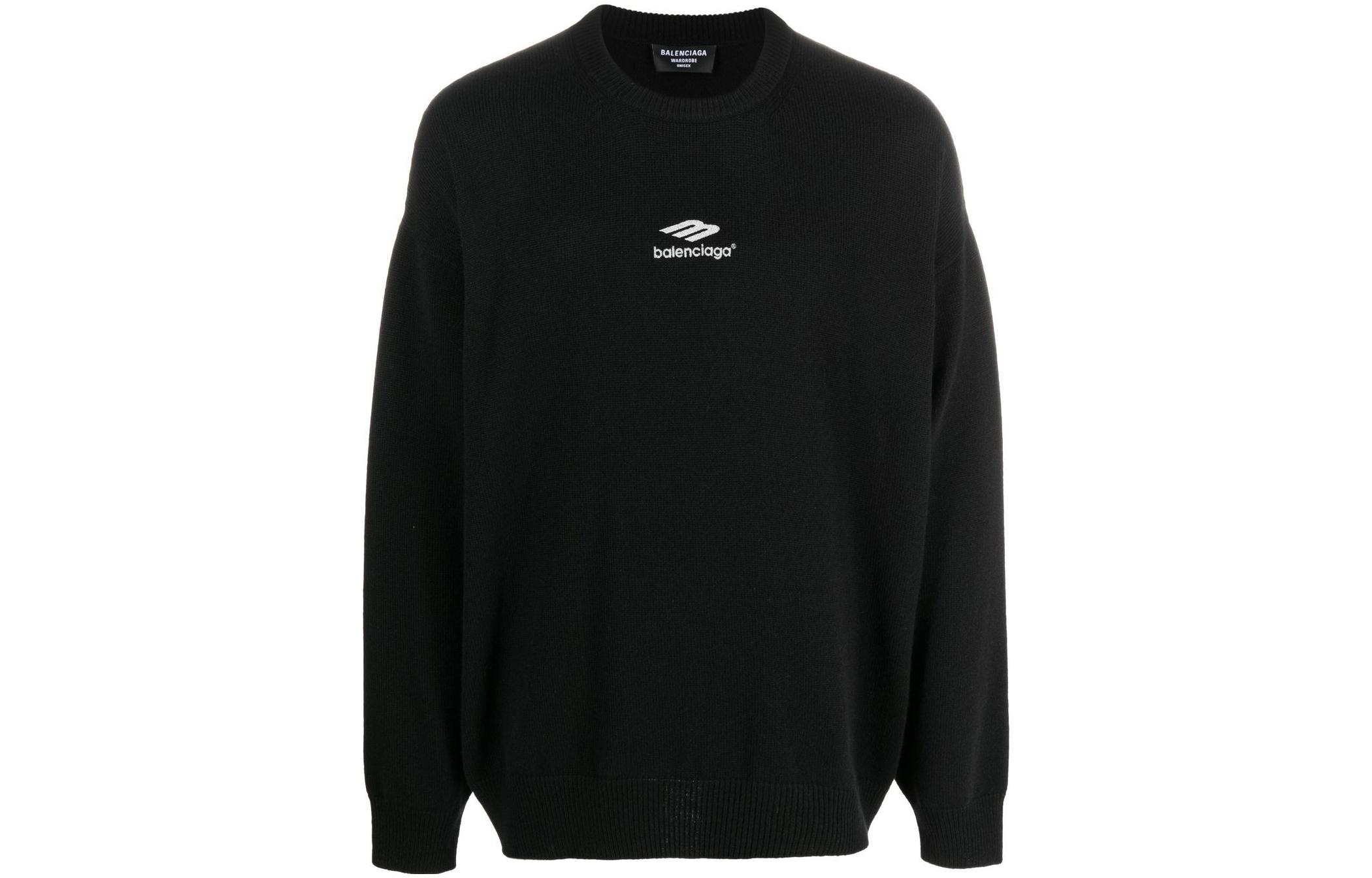 Balenciaga SS23 Black Logo Print Ribbed Crewneck Cashmere Sweater Men. 696143T41281000 圖 2