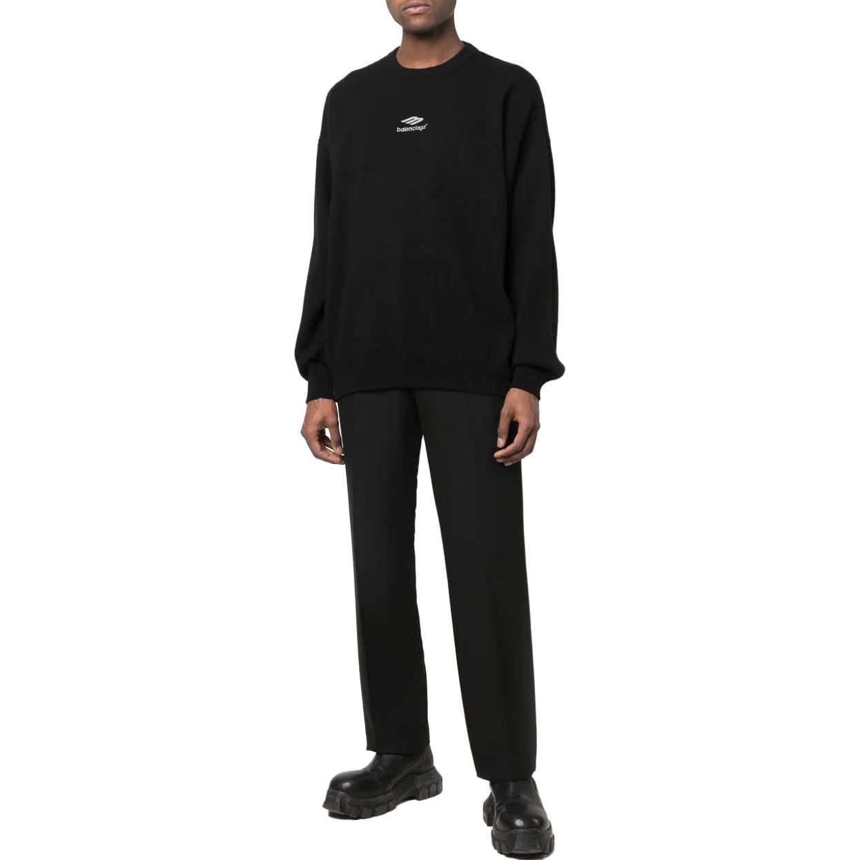 Balenciaga SS23 Black Logo Print Ribbed Crewneck Cashmere Sweater Men. 696143T41281000 圖 3