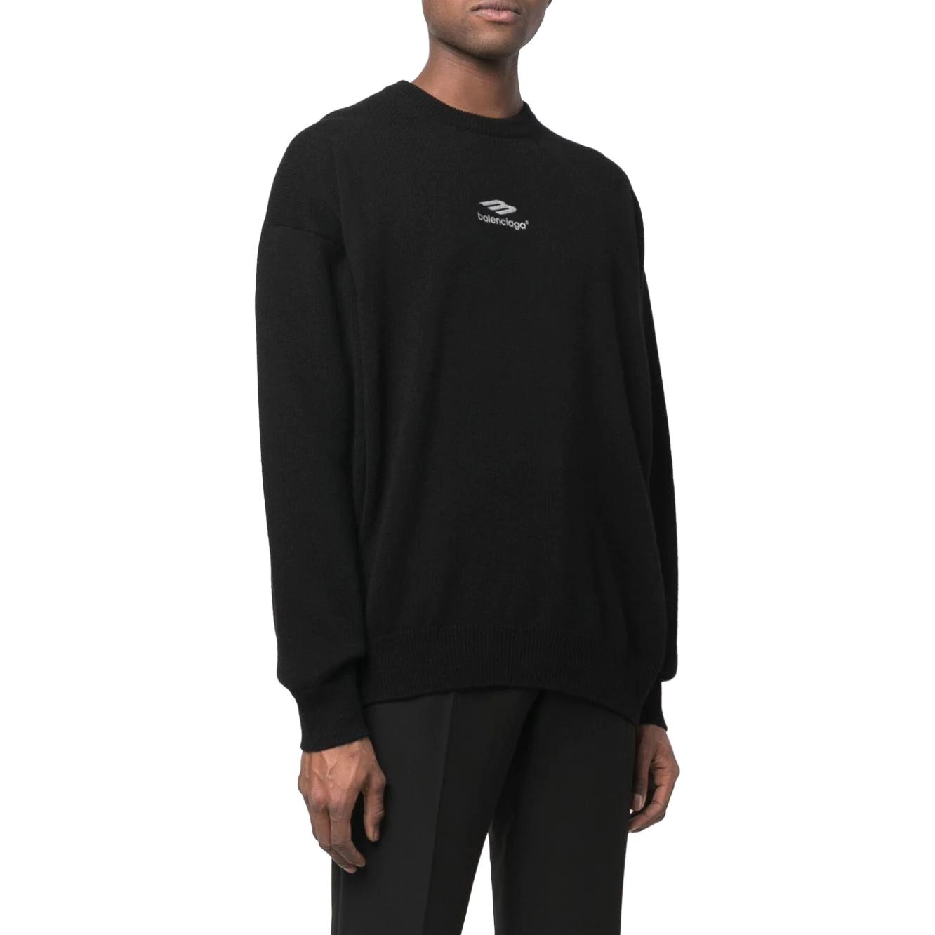 Balenciaga SS23 Black Logo Print Ribbed Crewneck Cashmere Sweater Men. 696143T41281000 圖 4