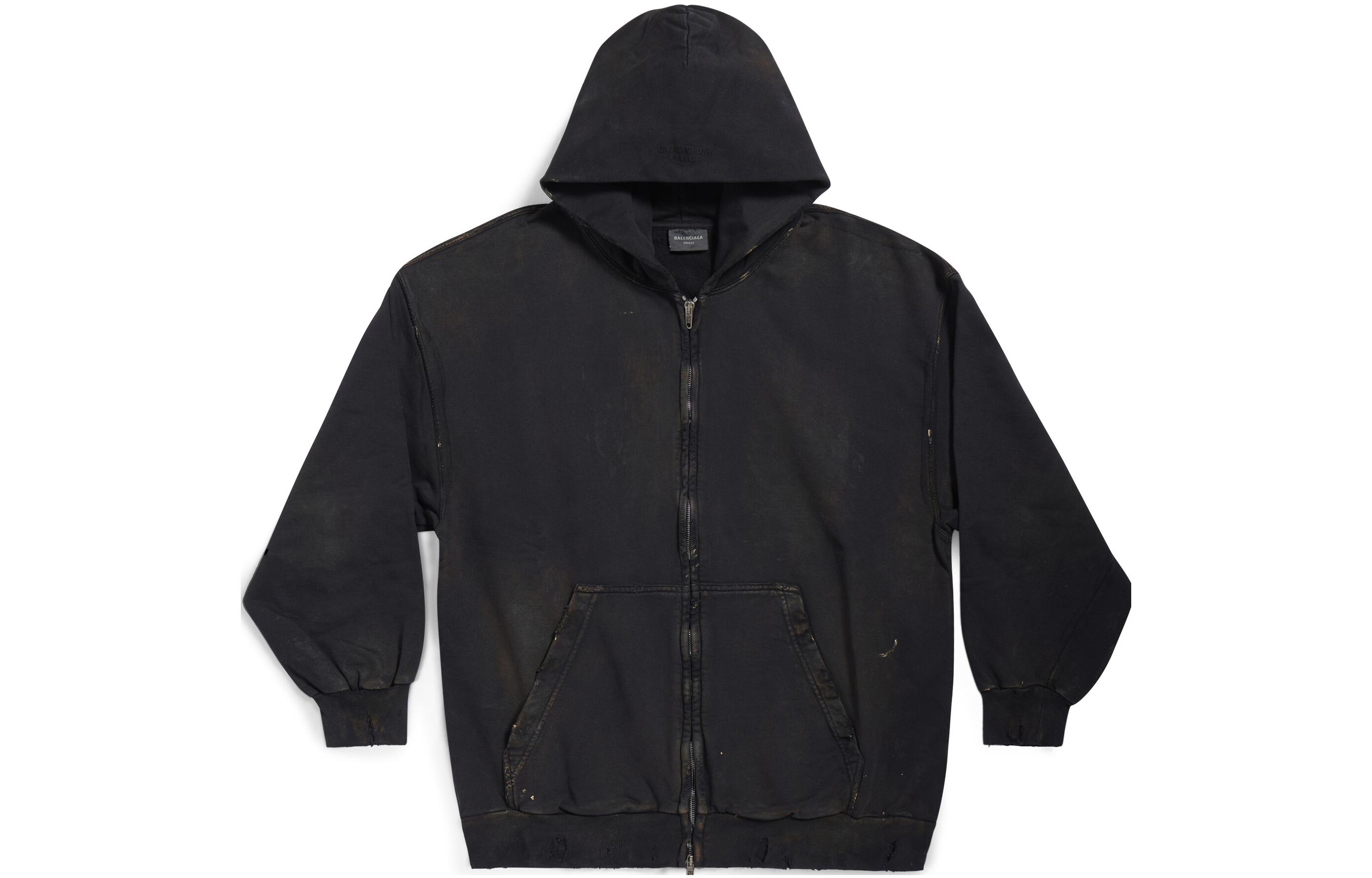 Balenciaga SS23 Black Ribbed Cuff Hoodie Jacket Regular Fit for Men. 744454TOVI41055