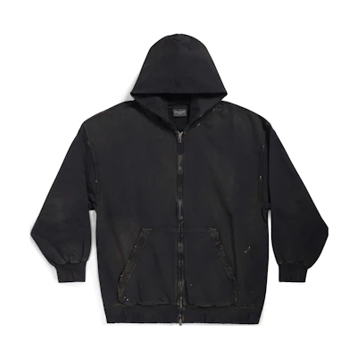 Balenciaga SS23 Black Ribbed Cuff Hoodie Jacket Regular Fit for Men. 744454TOVI41055