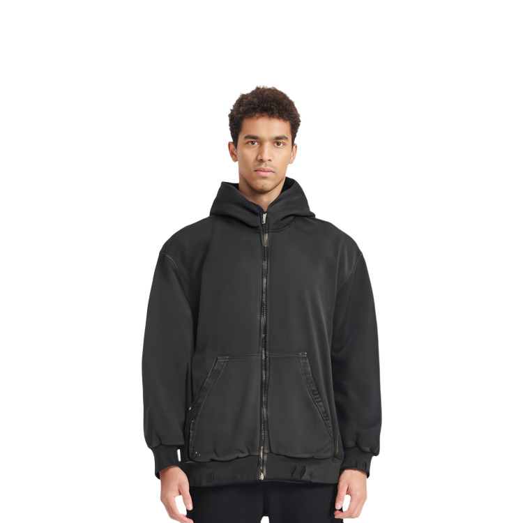 Shop 巴黎世家 SS23 男士黑色罗纹袖口连帽外套标准版型。 744454TOVI41055