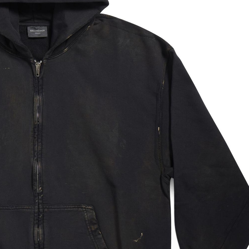 Sizing 巴黎世家 SS23 男士黑色罗纹袖口连帽外套标准版型。 744454TOVI41055