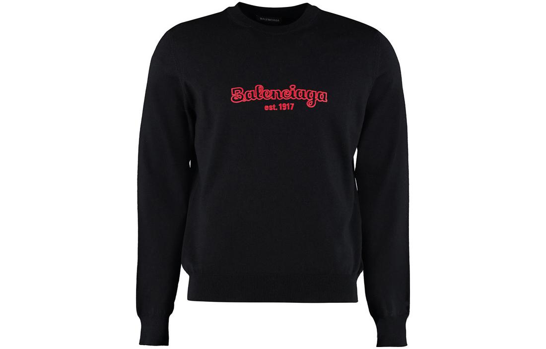 Balenciaga SS23 Black Solid Color Logo Print Crewneck Sweatshirt Men 583081-T1478-4174