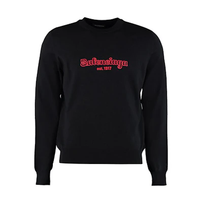 Balenciaga SS23 Black Solid Color Logo Print Crewneck Sweatshirt Men 583081-T1478-4174