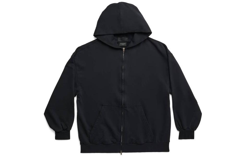Balenciaga SS23 Black Solid Color Zip Hoodie Jacket Unisex Loose Fit 744454TOVF51055