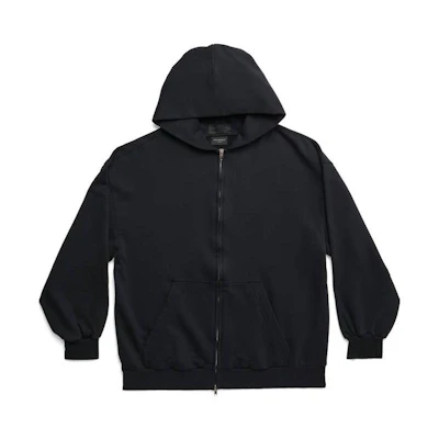 Balenciaga SS23 Black Solid Color Zip Hoodie Jacket Unisex Loose Fit 744454TOVF51055