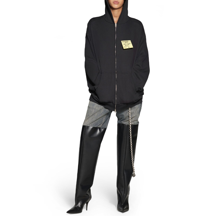 Shop 巴黎世家 SS23 黑色拉链连帽卫衣 男女同款 标准版型 744457TOVD31055