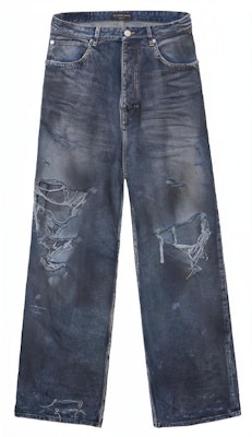 발렌시아가 SS23 블루 디스트로이드 버튼 루즈핏 유니섹스 데님 팬츠. 745213TNW014974 Buy 발렌시아가 SS23 블루 디스트로이드 버튼 루즈핏 유니섹스 데님 팬츠. 745213TNW014974