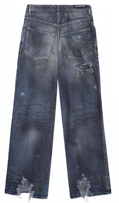 발렌시아가 SS23 블루 디스트로이드 버튼 루즈핏 유니섹스 데님 팬츠. 745213TNW014974 Lookbook 발렌시아가 SS23 블루 디스트로이드 버튼 루즈핏 유니섹스 데님 팬츠. 745213TNW014974