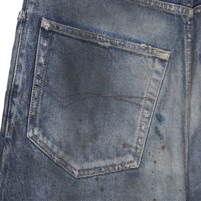 발렌시아가 SS23 블루 디스트로이드 버튼 루즈핏 유니섹스 데님 팬츠. 745213TNW014974 Sizing 발렌시아가 SS23 블루 디스트로이드 버튼 루즈핏 유니섹스 데님 팬츠. 745213TNW014974