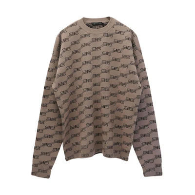 Balenciaga SS23 Brown Logo Print Oversized Knit Sweater for Men. 733859T32539378