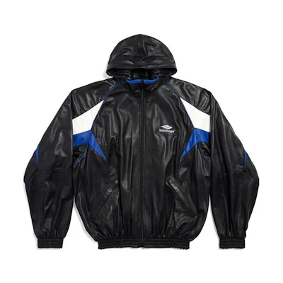 Balenciaga SS23 Colorblock Letter Logo Print Leather Hoodie Jacket for Men. 697771TMS021972