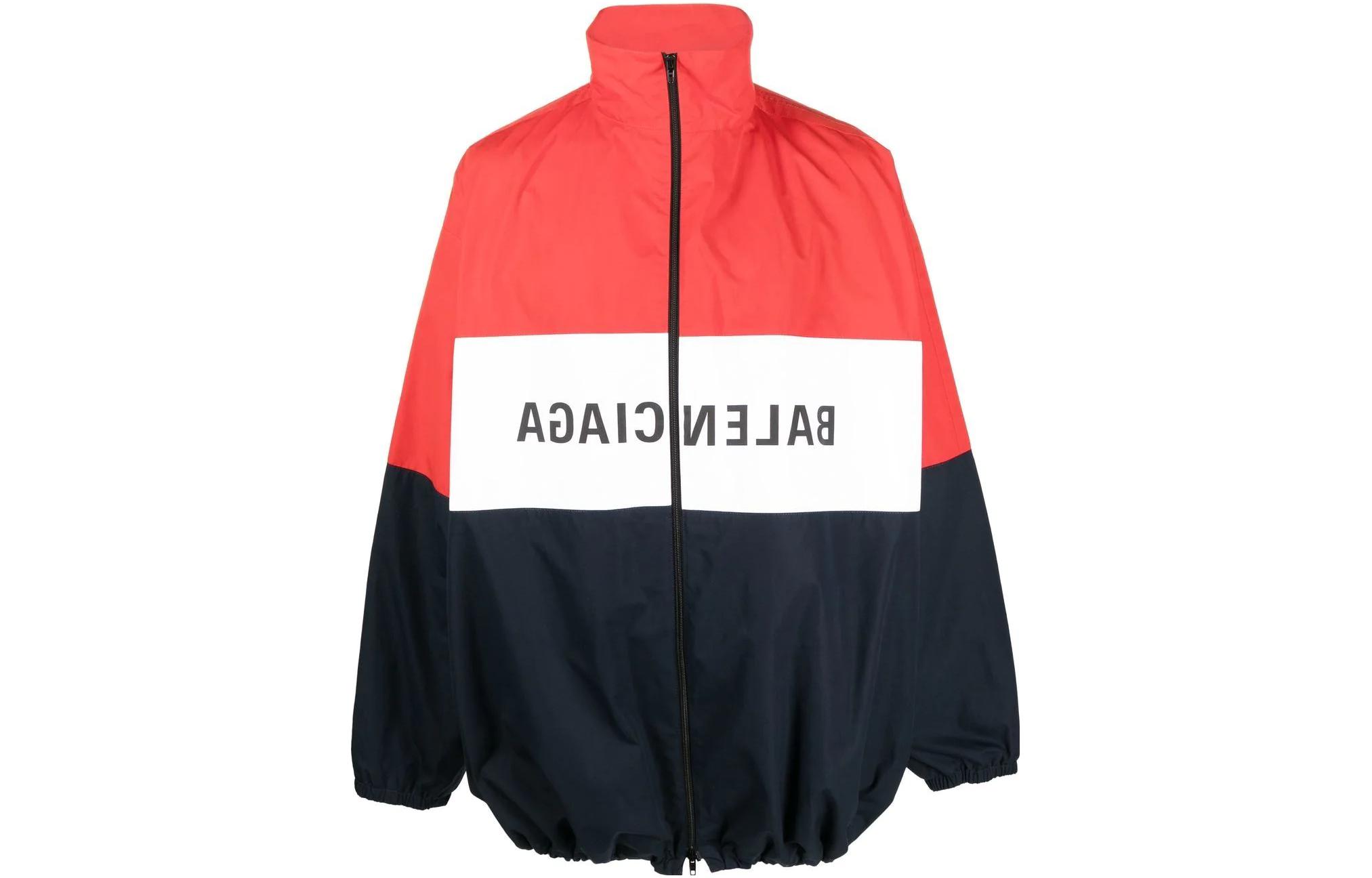 Balenciaga SS23 Colorblock Logo Print Zip Jacket Black Red . 725312TYB184100