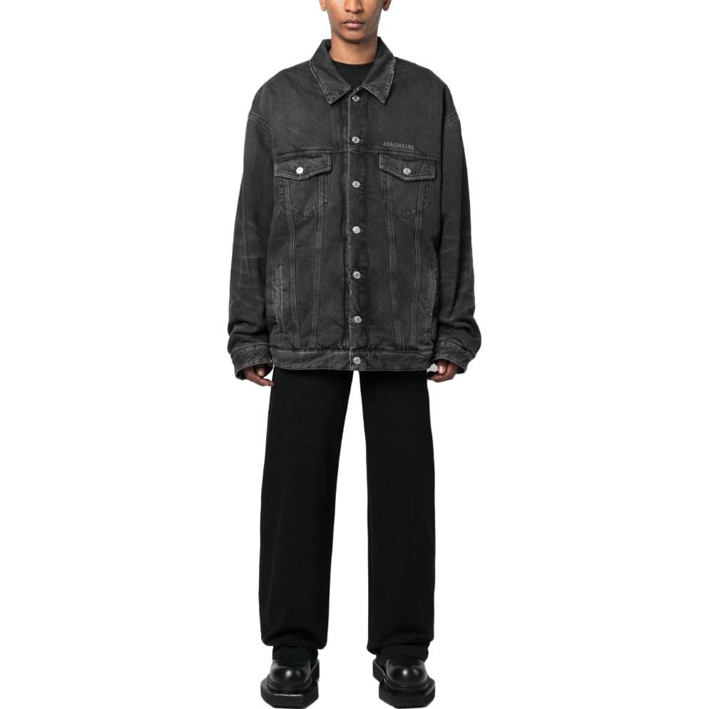 Lookbook 巴黎世家 SS23 男士宽松版型破洞Logo印花黑色牛仔夹克 735744TBP471270