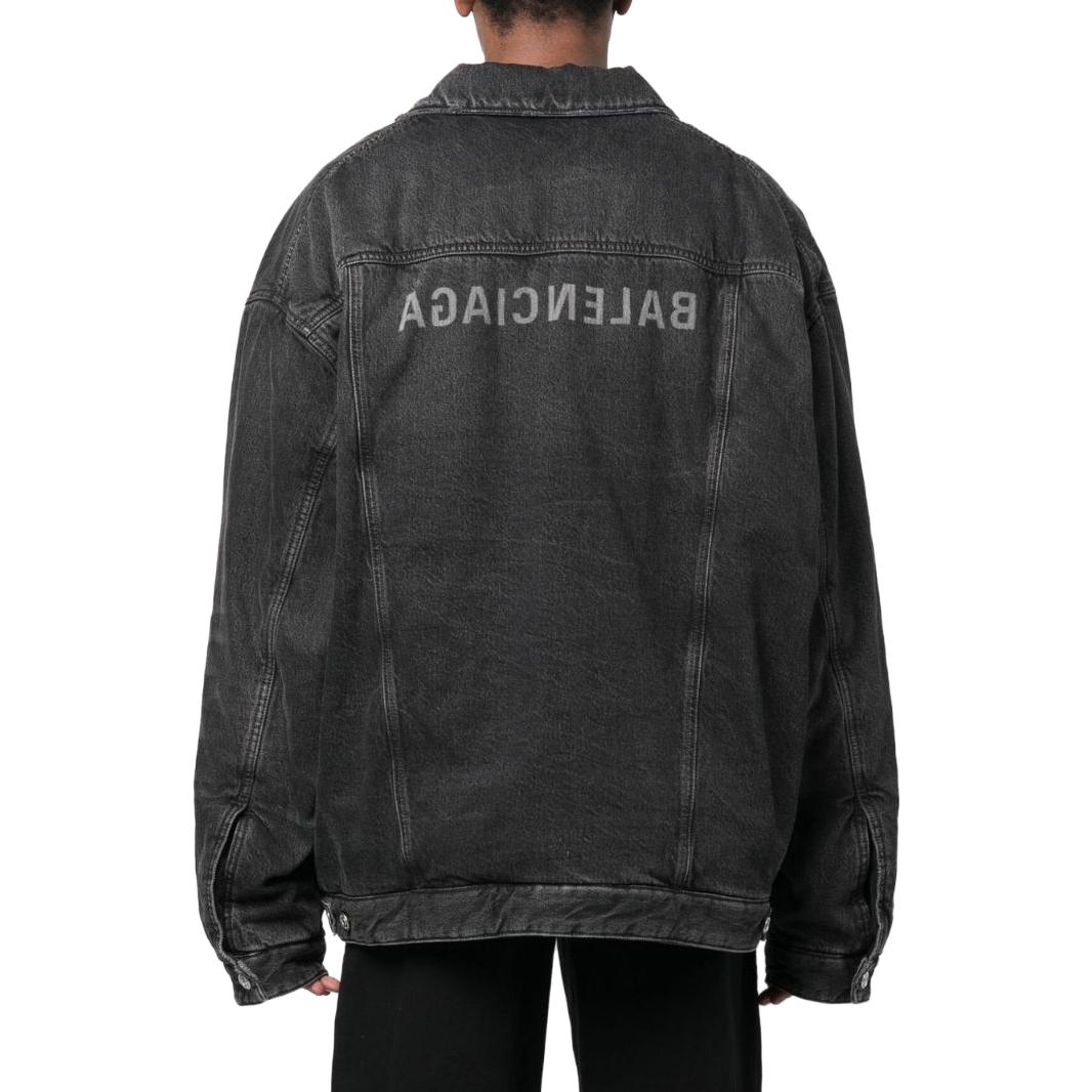 Shop 巴黎世家 SS23 男士宽松版型破洞Logo印花黑色牛仔夹克 735744TBP471270