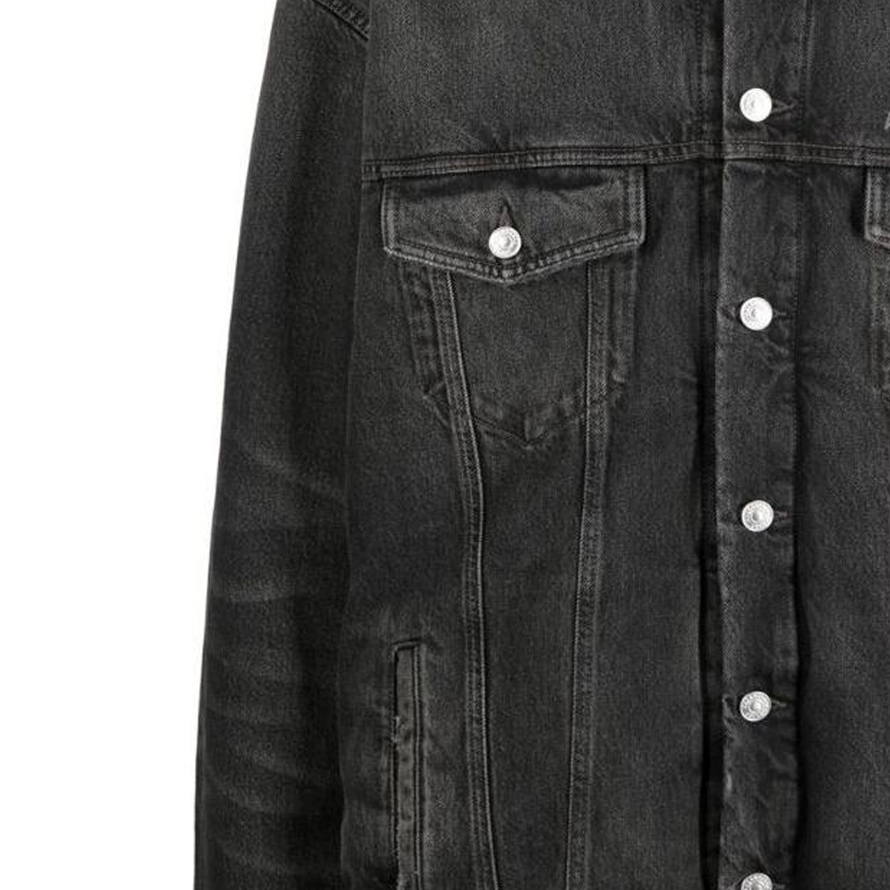 Sizing 巴黎世家 SS23 男士宽松版型破洞Logo印花黑色牛仔夹克 735744TBP471270