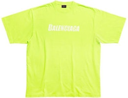 Balenciaga SS23 Distressed Logo Tee Fluorescent Yellow Unisex Loose Fit T-Shirt 651795TNVL17805 Balenciaga SS23 Distressed Logo Tee Fluorescent Yellow Unisex Loose Fit T-Shirt 651795TNVL17805