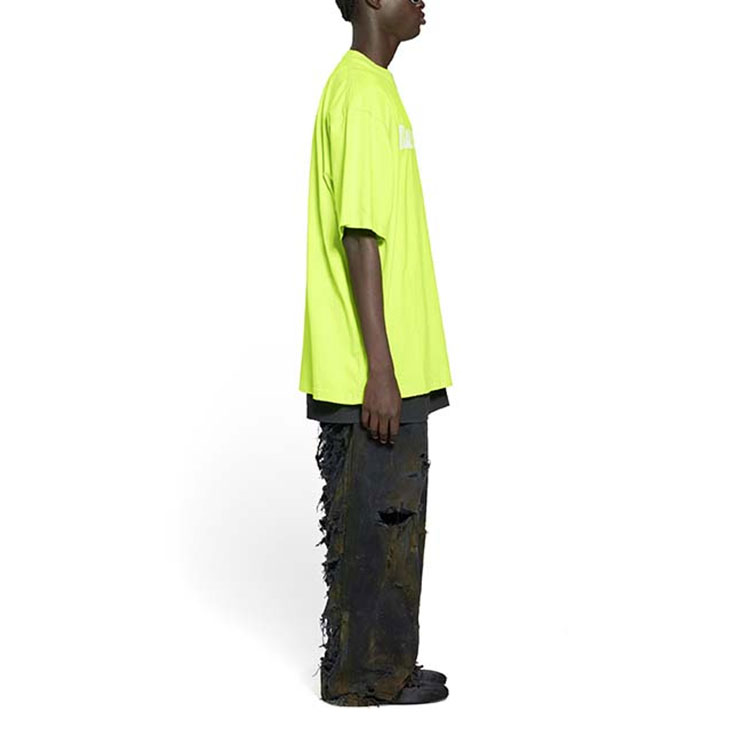 Purchase 발렌시아가 SS23 디스트레스드 로고 티 플루오레센트 옐로우 루즈핏 티셔츠 유니섹스 651795TNVL17805