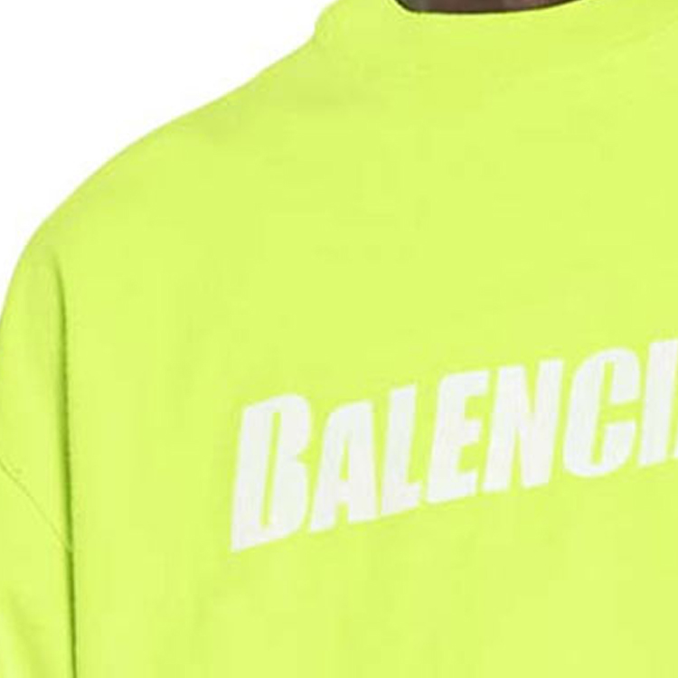 Details for 발렌시아가 SS23 디스트레스드 로고 티 플루오레센트 옐로우 루즈핏 티셔츠 유니섹스 651795TNVL17805